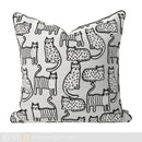 Axyaa Embroidered Cat Velvet Cushion, Modern Black & White Decorative Pillow
