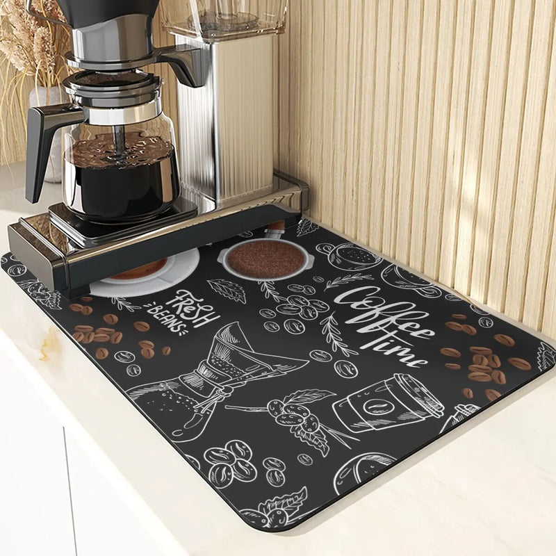 Axyaa Coffee Pattern Placemats Set for Table Cups Coaster Drainer Diatomaceous Earth Mat