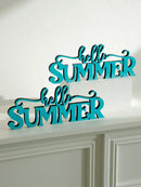 Axyaa Hello Summer Wooden Sign Decor - Blue Rustic Tabletop Ornament for Home
