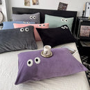 Axyaa Cartoon Big Eye Fleece Pillowcase 48*74 - Coral Velvet Embroidered Pillow Cover