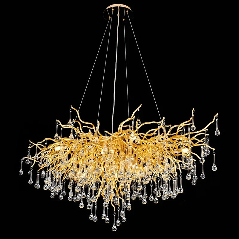 Axyaa Golden Branch Crystal Chandelier for Luxurious Living and Hospitality