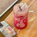 Axyaa Cute Glass Cup with Lid and Straw for Hot/Cold Drinks - 1000ml Capacity