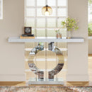 Axyaa Mirrored O-Shaped 43-Inch Console Table: Modern Glass Sofa Table Mirror Finish