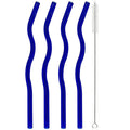 Axyaa Wavy Glass Straws Set with Brush, Colorful Drinkware for Kitchen, Party, Bar