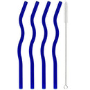Axyaa Wavy Glass Straws Set with Brush, Colorful Drinkware for Kitchen, Party, Bar