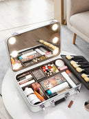 Axyaa 3 Color Makeup Case with Mirror, Lights, and LED Jewelry Box Organizer
