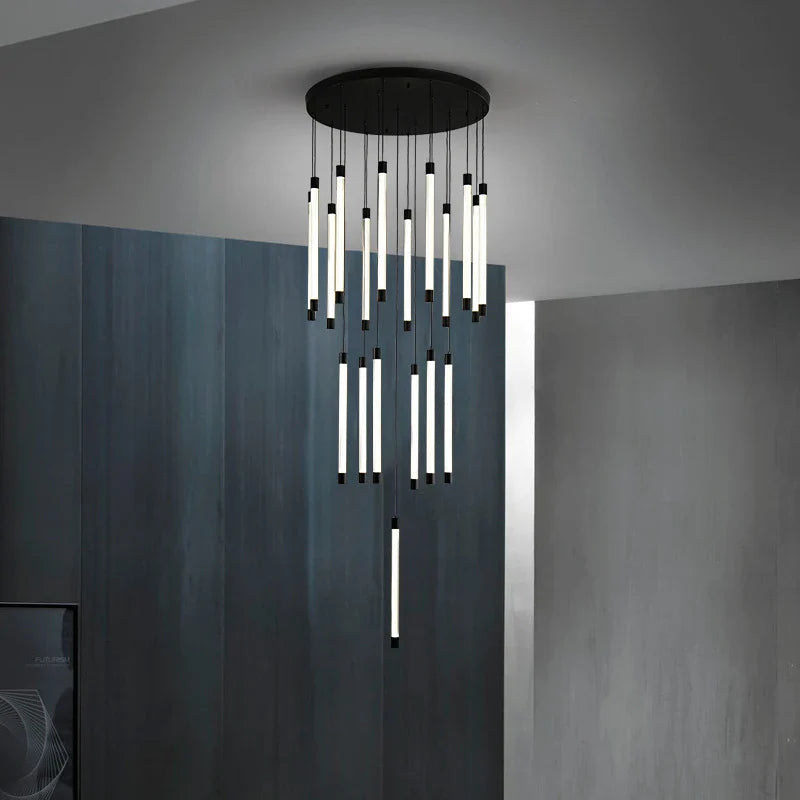 Axyaa LED Copper Staircase Chandelier for Duplex Villa Hotel Lobby Indoor Lighting