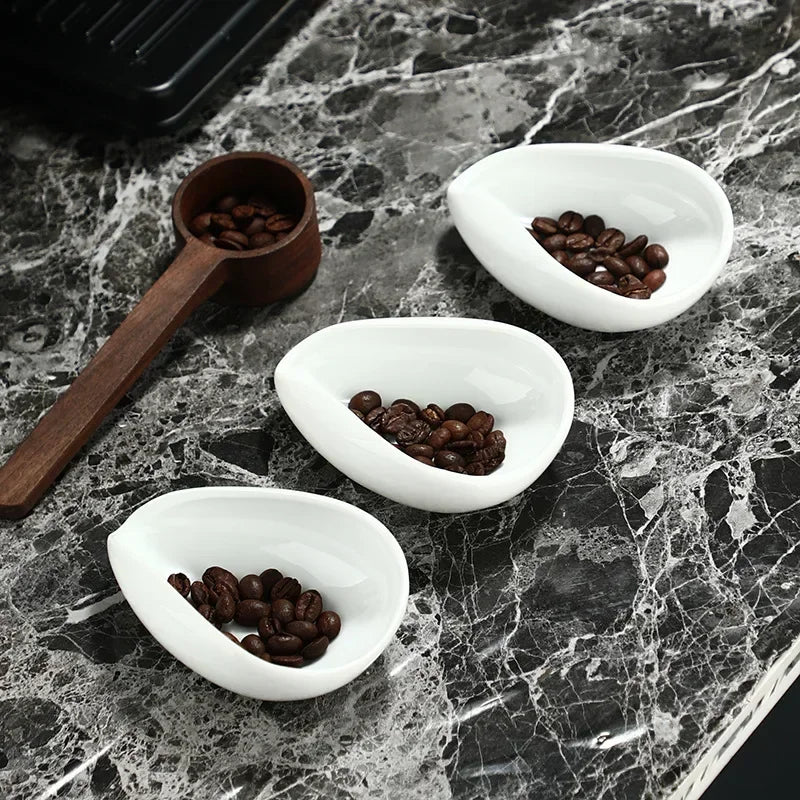 Axyaa White Ceramic Coffee Bean Tea Set with Trays, Spoon, and Separator