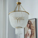 Axyaa Gold Frame White Beads Chandelier with Crystal Shade
