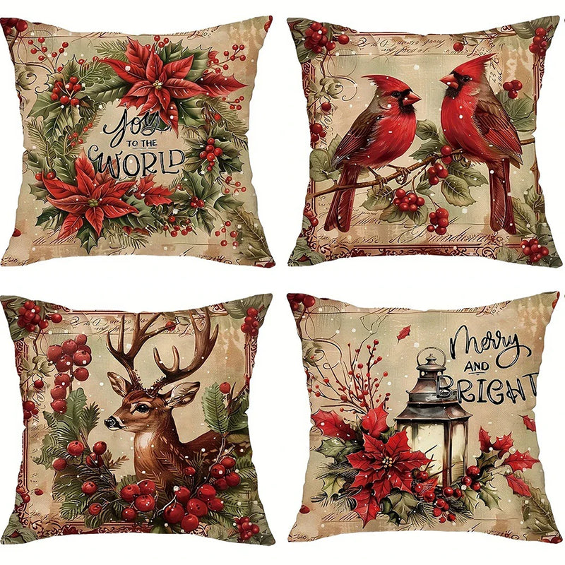 Axyaa Retro Christmas Reindeer Pillowcase Cover
