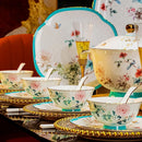Axya European Luxury Bone Dinnerware Set: Bowls, Plates, Dishes, Spoons, Chopsticks.