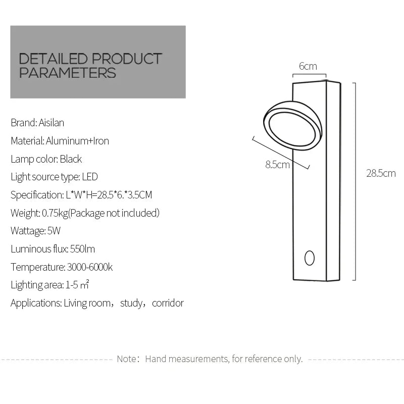 Axyaa Dimmable LED Wall Lamp with Touch Switch, 5W Adjustable Angle & 3-CCT Rotation