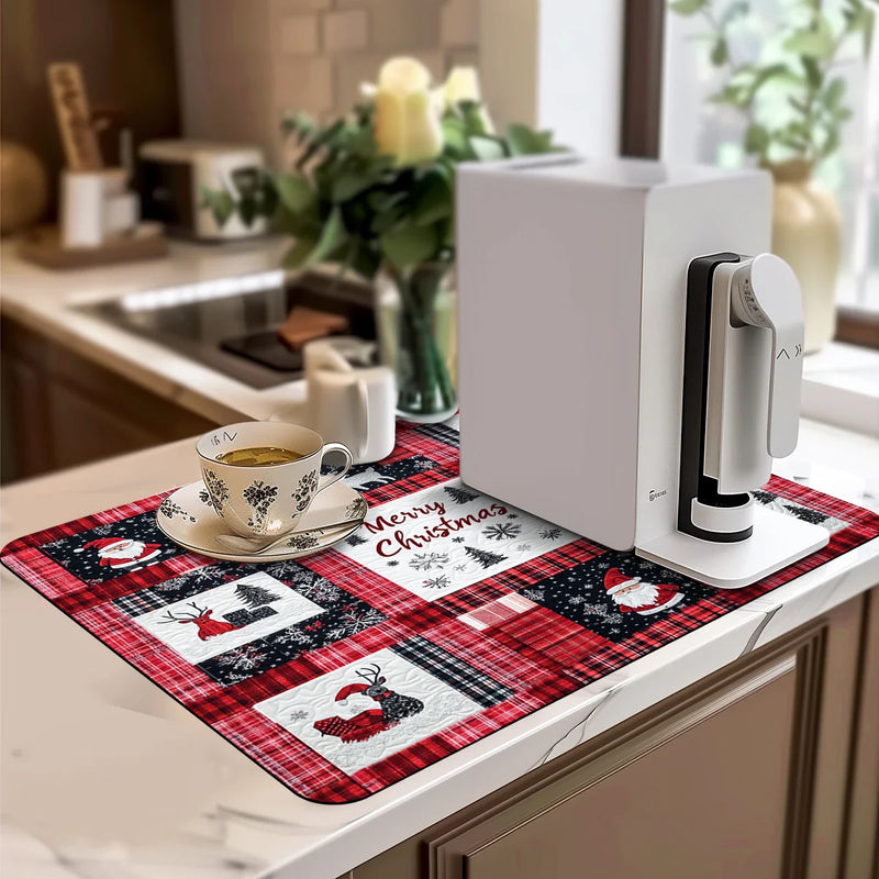 Axyaa Christmas Snow Coffee Cup Drying Mat Non-slip Absorbent Kitchen Counter Drain Mat