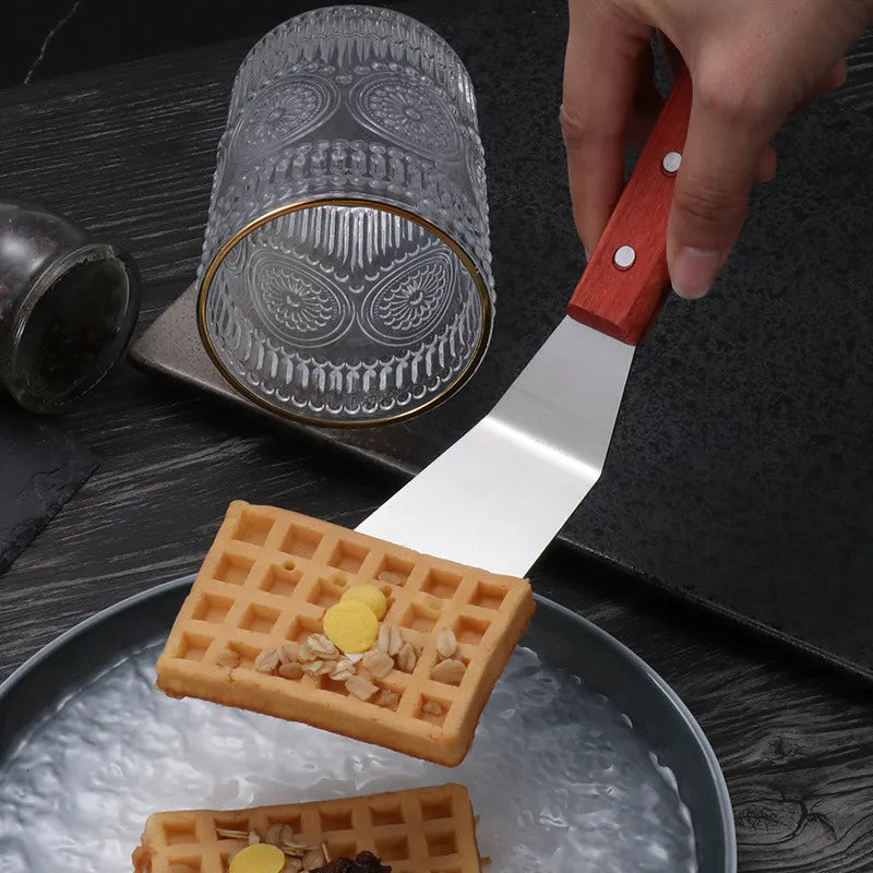Axyaa Steel Steak Spatula with Wooden Handle - High Temperature Resistant Turner