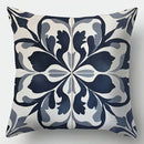 Axyaa Blue Floral & Geometric Print Throw Pillow Covers, 17.7" Square, Contemporary Style