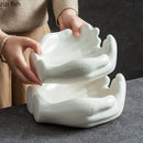 Axyaa Double Layered Buddha Hand Ceramic Plate for Desserts, Snacks, and Fruit Salad