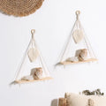 Axyaa Wood Bead Macrame Leaf Wall Shelf Set - Boho Nordic Home Decor Display