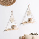 Axyaa Wood Bead Macrame Leaf Wall Shelf Set - Boho Nordic Home Decor Display