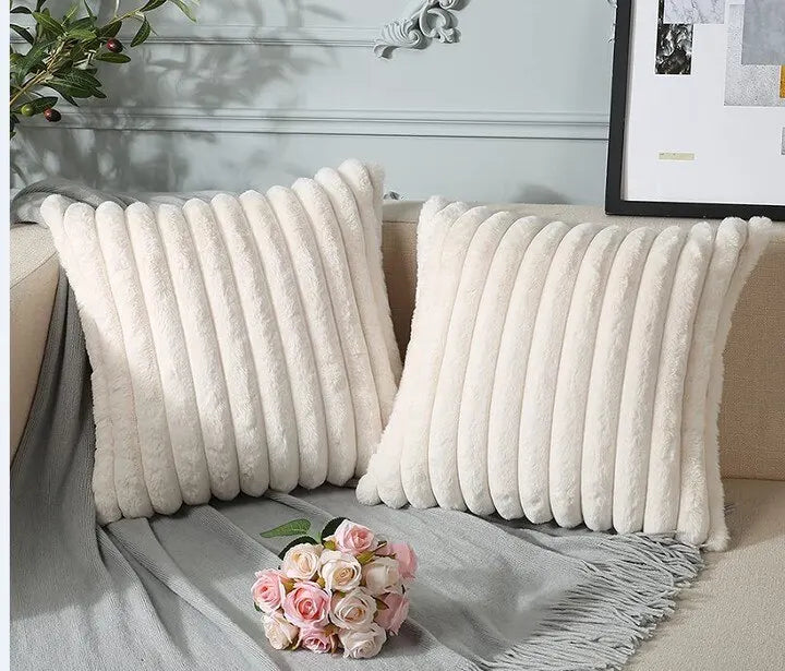 Axyaa Faux Rabbit Fur Throw Pillow Cover Soft Cozy Decorative for Sofa Bed