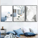 Blue Flower Santorini Sea Wall Art Canvas Painting Greece Island Poster - Axyaa Nordic Home Decor