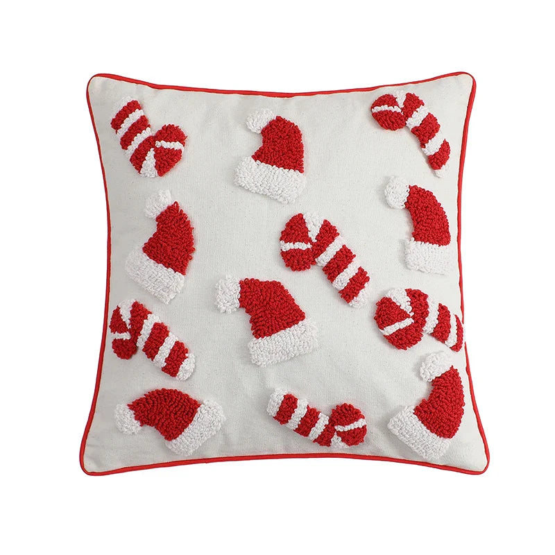 Axyaa Santa Hat Embroidery Decorative Pillow Cover for Christmas Party décor.