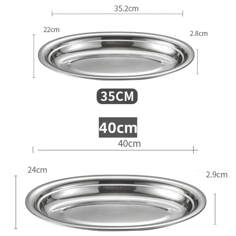 Axyaa Stainless Steel Oval Fish Plate for Dining, Sushi, Snacks, and Desserts