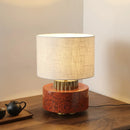 Axyaa Ceramic Red Fabric Lampshade Table Light - Retro Living Room Bedroom Decoration