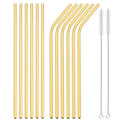 Axyaa Gold Stainless Steel Reusable Metal Straw Set for Parties and Juice Bars