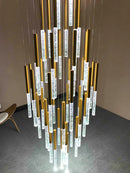 Axyaa Crystal Led Chandeliers for Living Room, Gold Art Deco Style, Nordic Long Hanging Lamp for Loft Stairs and Kitchen