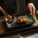 Axyaa Ceramic Dumpling Plate with Vinegar Dish, Divided & Grilled Meat Flat Plate