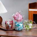 Axyaa Double-Walled Glass Cup with Handle- High Borosilicate Coffee Mug, Floral Design