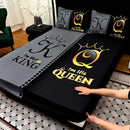 Axyaa Black Grey Color Blocking Crown Letter Bed Sheet, Super Soft Breathable, Deep Pocket Mattress Protector