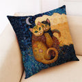 Axyaa Cat Print Linen Pillowcase 45x45cm Home Decor Cushion Cover