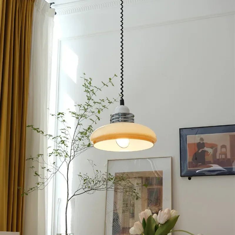 Axyaa Round Glass LED Chandelier for Bedroom, Restaurant, and Bar Counter