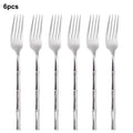 Axyaa Bamboo Handle Cutlery Set - Stainless Steel Dinnerware Mirror Finish
