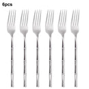 Axyaa Bamboo Handle Cutlery Set - Stainless Steel Dinnerware Mirror Finish