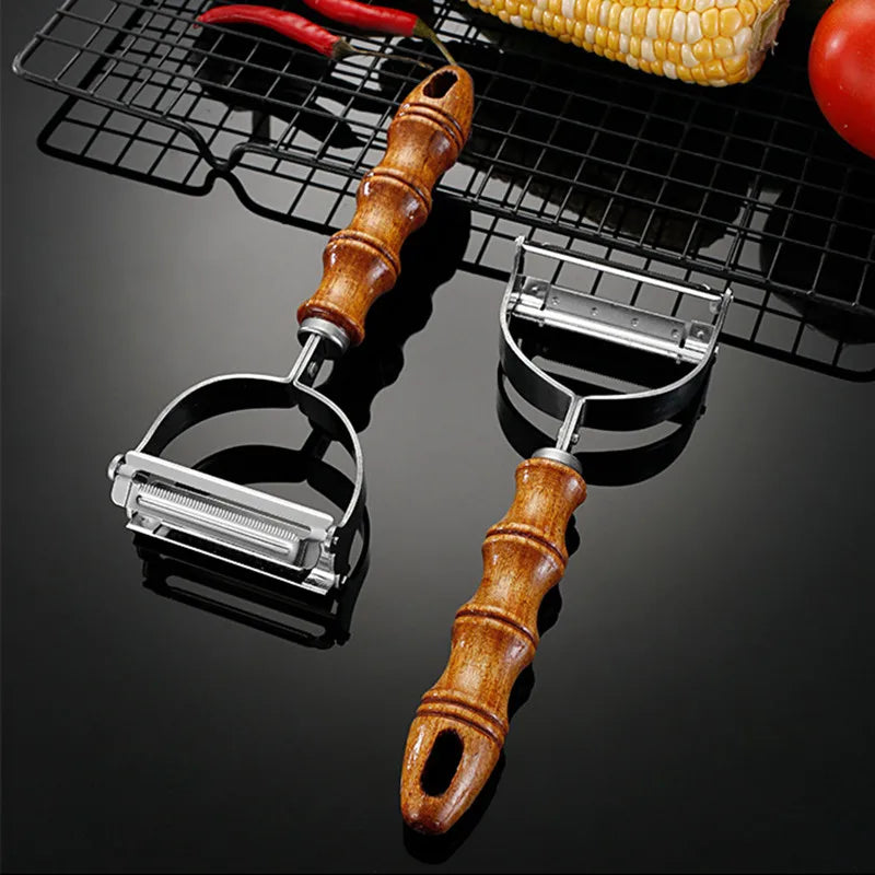 Axyaa Stainless Steel Vegetable Peeler with Wooden Handle - Kitchen Grater Shredder Gadgets