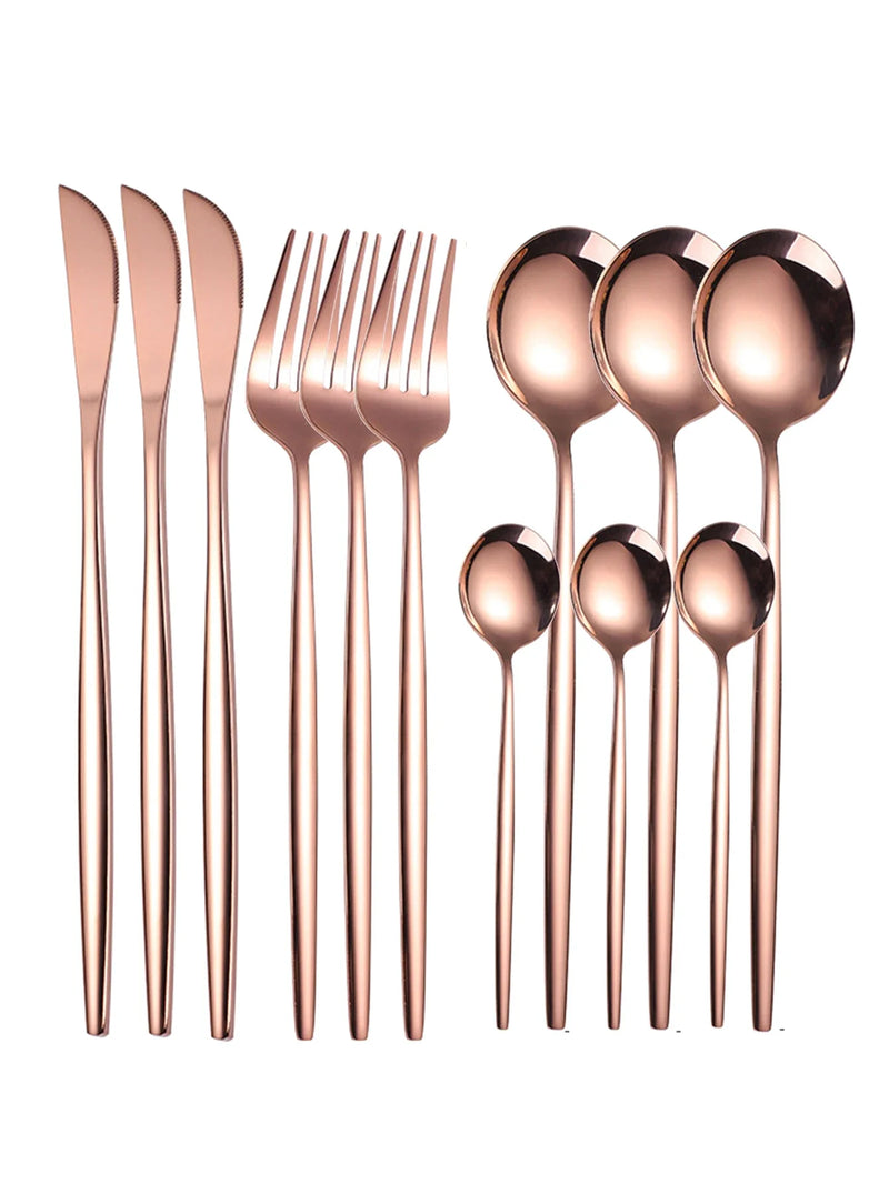 Axyaa 12pc Stainless Steel Cutlery Set - Knife, Fork, Spoon