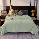 Axyaa Green Flannel Blanket, Soft Fleece Bed Cover, 70*100cm Full Bedspread
