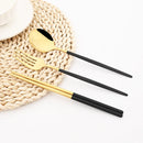Axyaa Black Gold Mirror Stainless Steel Dinnerware Set - 40pcs