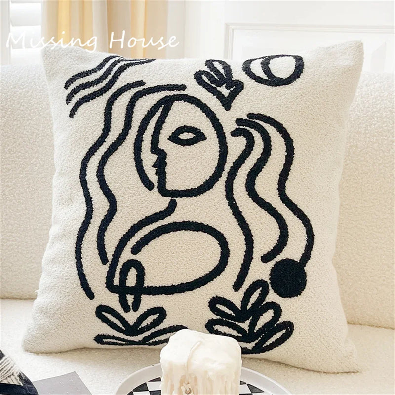 Axyaa Chessboard Grid Embroidered Pillowcase for Sofa Bed Chair Living Room