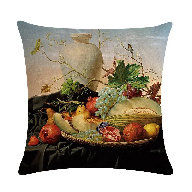 Axyaa Retro Oil Painting Linen Cushion Cover for Home Decor