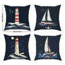 Nautical Coastal Throw Pillow Covers - Lighthouse, Sailboat, Ocean Wave Designs - Axyaa