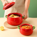 Axya Tomato Soup Bowl Set - Porcelain Binaural Disc Plate & Ceramic Pot