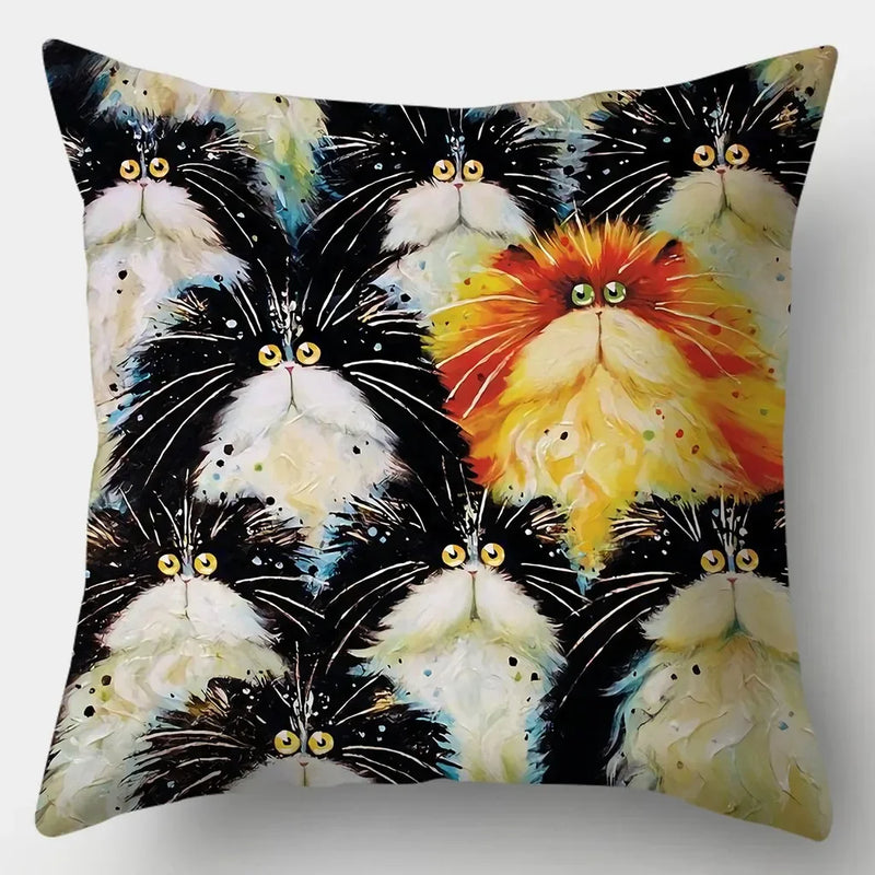 Watercolor Cat Pillowcase by Axyaa - 45cmX45cm Square Sofa Pillow - Loving Cat Design