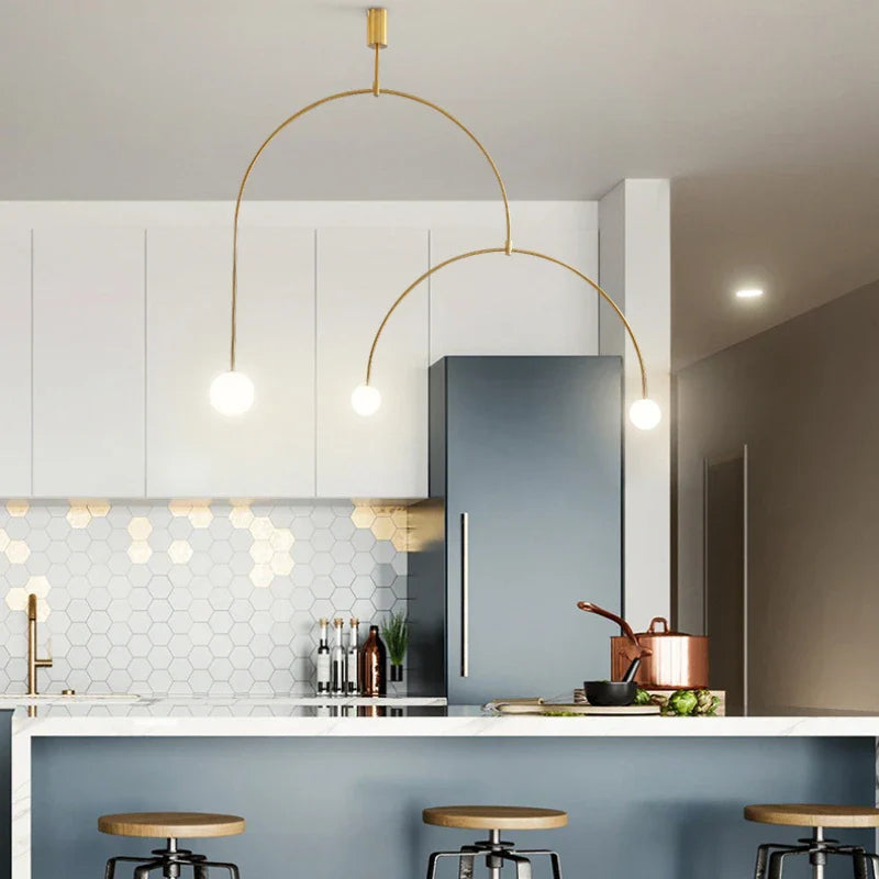 Nordic Modern Chandelier Pendant for Dining Room, Kitchen Island - Axyaa's Black Gold U Line Lamp