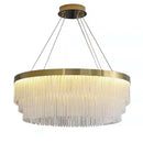 Axyaa Gold LED Crystal Chandelier: Modern Round Glass Lampshade Fixture for Home Living Room