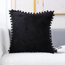 Axyaa Corduroy Pompom Cushion Cover for Sofa, 45x45 Thick Tripe Pillow