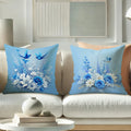 Blue Floral Bird Pillow Covers - Sky Blue Cushion Cases by Axyaa