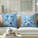 Axyaa Blue Floral Bird Pillow Covers - Stylish Sky Blue Cushion Cases with Birds & Flowers